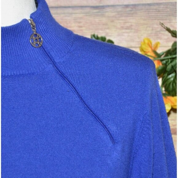 Designers Original Luxe 360 Ladies Blue Mock Neck Sweater Size XL Shoulder Zip - Picture 3 of 8